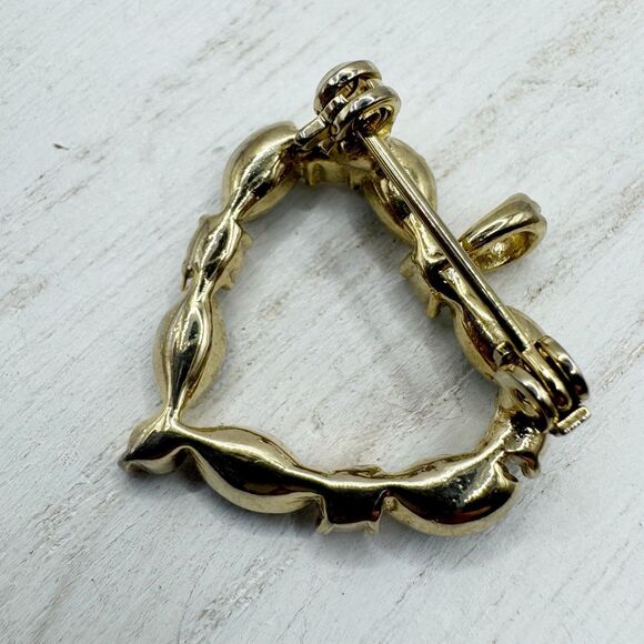 Blue Marquis Crystal Heart Brooch Pendant Gold Tone Romantic Love Dainty Classic - Picture 4 of 5